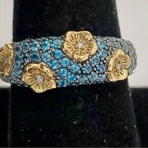 Dweck Blue Diamonds 925 Silver Floral Ring Size 9.25 Lot#258